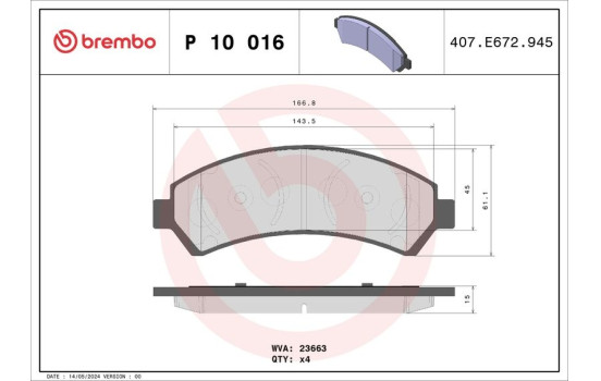 Brake Pad Set, disc brake P 10 016 Brembo, Image 2