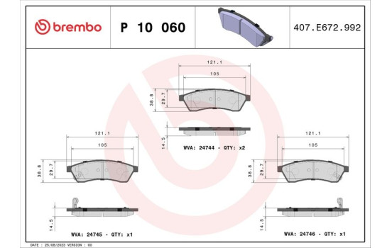 Brake Pad Set, disc brake P 10 060 Brembo, Image 2