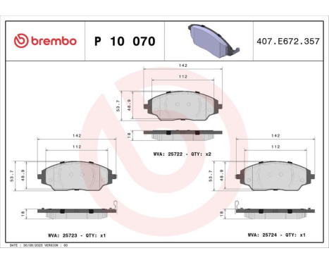 Brake Pad Set, disc brake P 10 070 Brembo, Image 2