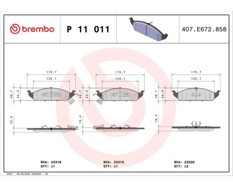 Brake Pad Set, disc brake P 11 011 Brembo, Image 3