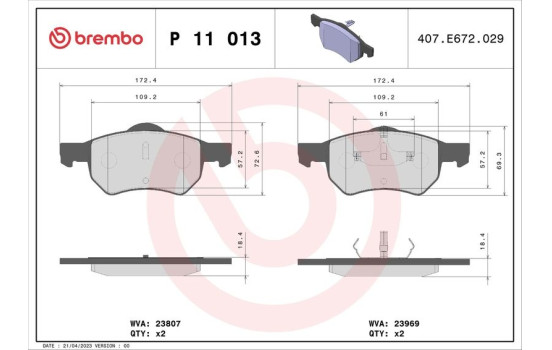 Brake Pad Set, disc brake P 11 013 Brembo, Image 2