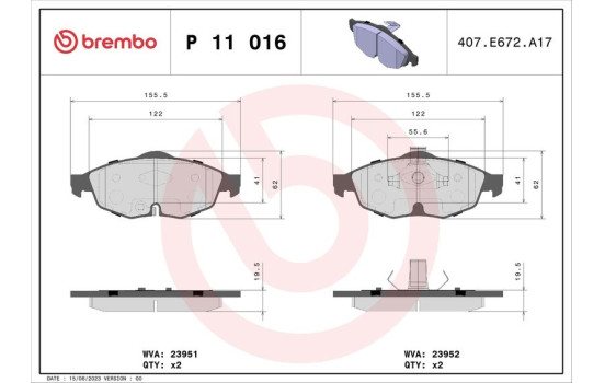 Brake Pad Set, disc brake P 11 016 Brembo, Image 2