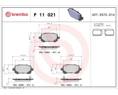 Brake Pad Set, disc brake P 11 021 Brembo, Image 3