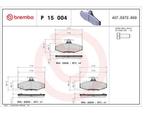 Brake Pad Set, disc brake P 15 004 Brembo, Image 3
