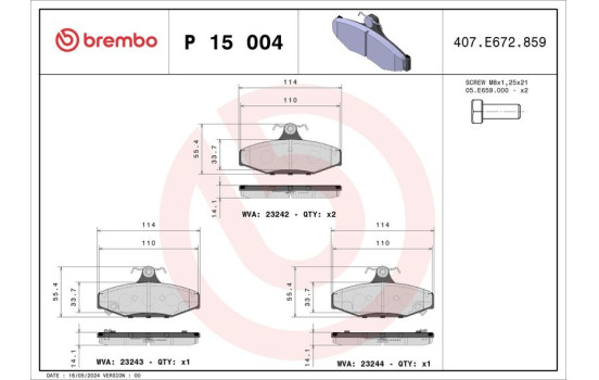 Brake Pad Set, disc brake P 15 004 Brembo, Image 2