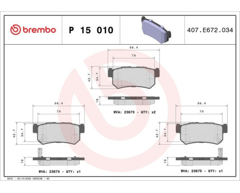 Brake Pad Set, disc brake P 15 010 Brembo, Image 3