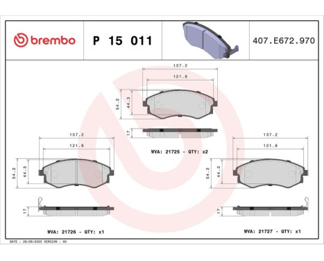 Brake Pad Set, disc brake P 15 011 Brembo, Image 3