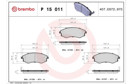 Brake Pad Set, disc brake P 15 011 Brembo, Image 2