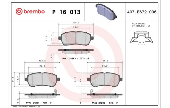 Brake Pad Set, disc brake P 16 013 Brembo, Image 2