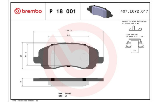 Brake Pad Set, disc brake P 18 001 Brembo, Image 2