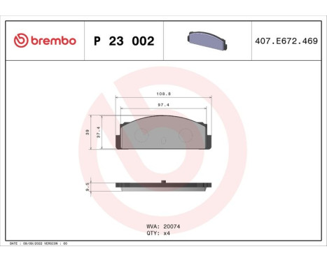 Brake Pad Set, disc brake P 23 002 Brembo, Image 3