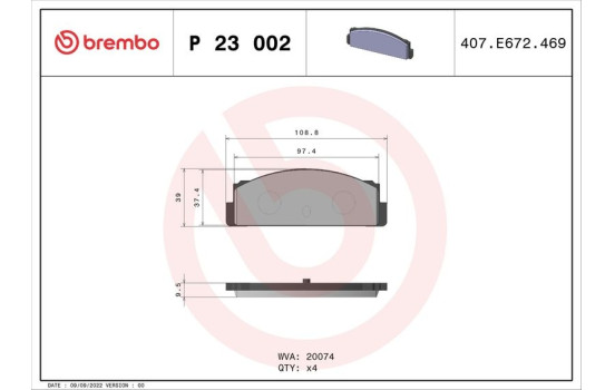 Brake Pad Set, disc brake P 23 002 Brembo, Image 2