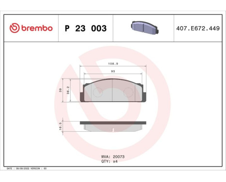 Brake Pad Set, disc brake P 23 003 Brembo, Image 3