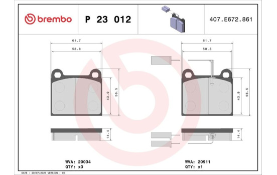Brake Pad Set, disc brake P 23 012 Brembo, Image 2