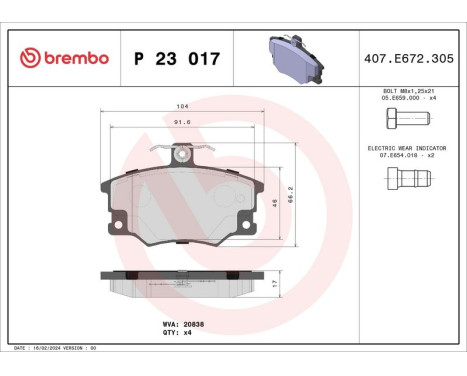 Brake Pad Set, disc brake P 23 017 Brembo, Image 3