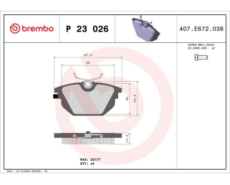 Brake Pad Set, disc brake P 23 026 Brembo, Image 3