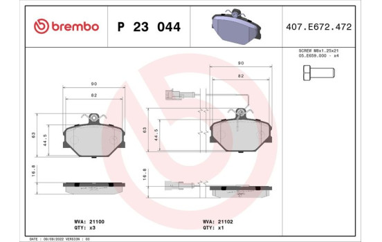 Brake Pad Set, disc brake P 23 044 Brembo, Image 2