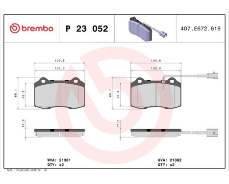 Brake Pad Set, disc brake P 23 052 Brembo, Image 3