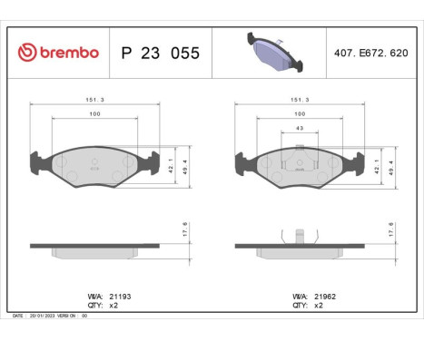 Brake Pad Set, disc brake P 23 055 Brembo, Image 3