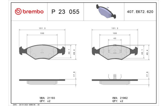 Brake Pad Set, disc brake P 23 055 Brembo, Image 2