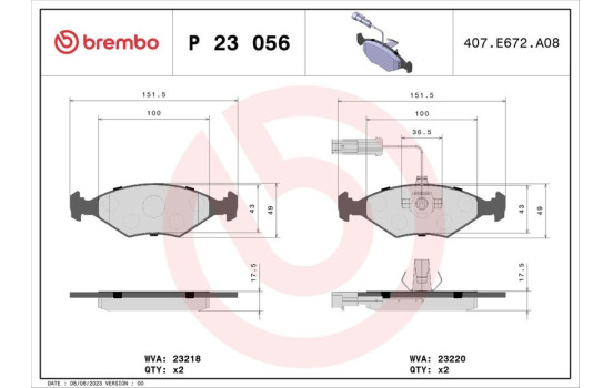 Brake Pad Set, disc brake P 23 056 Brembo, Image 2