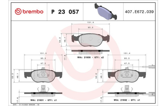 Brake Pad Set, disc brake P 23 057 Brembo, Image 2