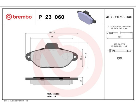 Brake Pad Set, disc brake P 23 060 Brembo, Image 3