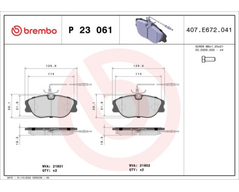 Brake Pad Set, disc brake P 23 061 Brembo, Image 3