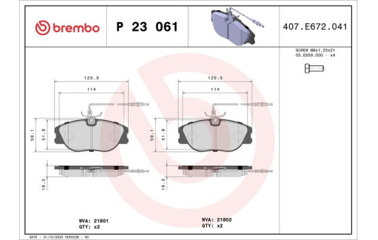 Brake Pad Set, disc brake P 23 061 Brembo, Image 2