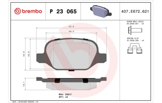 Brake Pad Set, disc brake P 23 065 Brembo, Image 2