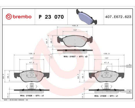 Brake Pad Set, disc brake P 23 070 Brembo, Image 3