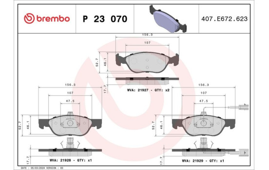 Brake Pad Set, disc brake P 23 070 Brembo, Image 2