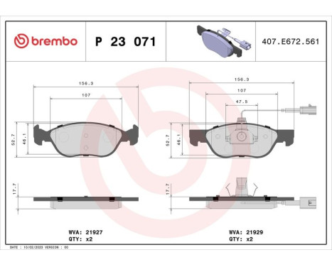 Brake Pad Set, disc brake P 23 071 Brembo, Image 3