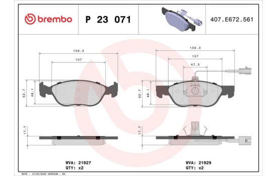 Brake Pad Set, disc brake P 23 071 Brembo, Image 2