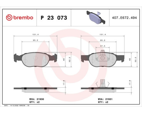 Brake Pad Set, disc brake P 23 073 Brembo, Image 3