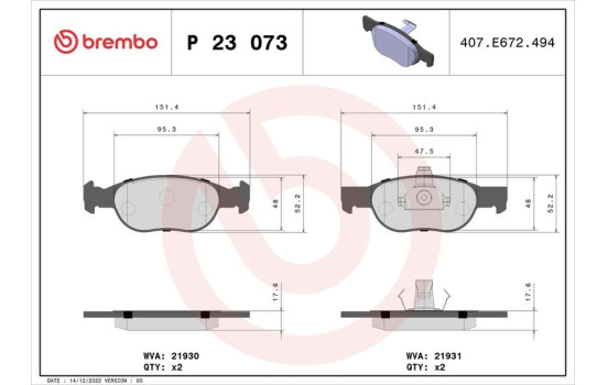 Brake Pad Set, disc brake P 23 073 Brembo, Image 2