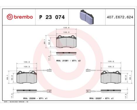 Brake Pad Set, disc brake P 23 074 Brembo, Image 3