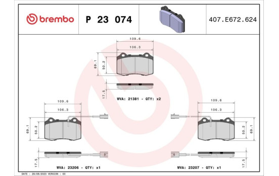 Brake Pad Set, disc brake P 23 074 Brembo, Image 2