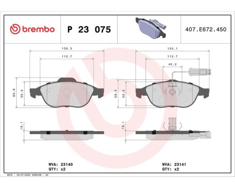 Brake Pad Set, disc brake P 23 075 Brembo, Image 3