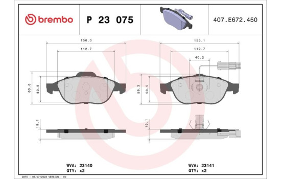 Brake Pad Set, disc brake P 23 075 Brembo, Image 2