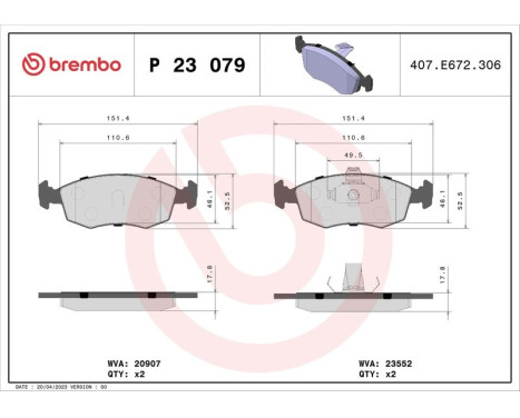 Brake Pad Set, disc brake P 23 079 Brembo, Image 3