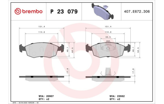 Brake Pad Set, disc brake P 23 079 Brembo, Image 2