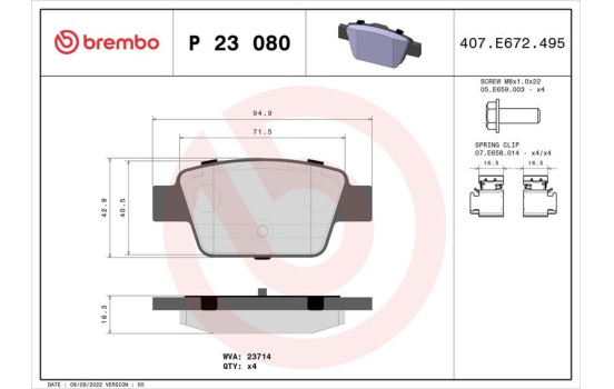Brake Pad Set, disc brake P 23 080 Brembo, Image 2