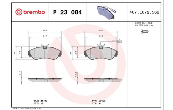 Brake Pad Set, disc brake P 23 084 Brembo, Image 2