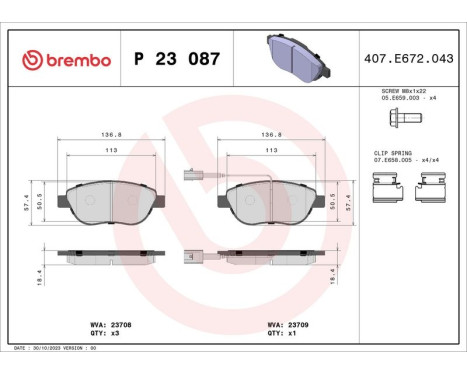 Brake Pad Set, disc brake P 23 087 Brembo, Image 3