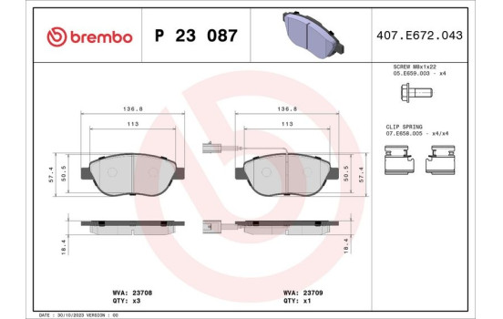 Brake Pad Set, disc brake P 23 087 Brembo, Image 2