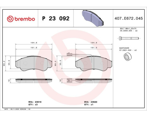 Brake Pad Set, disc brake P 23 092 Brembo, Image 3