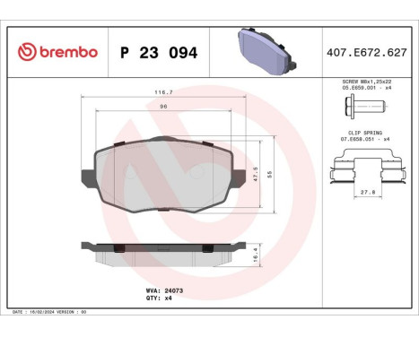 Brake Pad Set, disc brake P 23 094 Brembo, Image 3