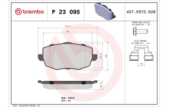 Brake Pad Set, disc brake P 23 095 Brembo, Image 2