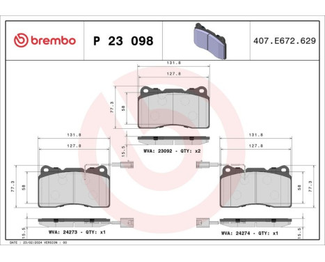 Brake Pad Set, disc brake P 23 098 Brembo, Image 3